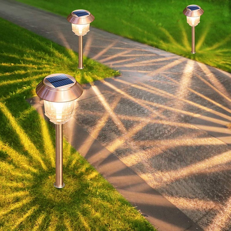 DenicMic Solar Garden Lights Outdoor Pathway Lights Glass Stainless Steel Waterproof Solar Powered Landscape Lighting for Yard Patio Lawn Path Walkway, Super Bright 12-40 Lumens, 2 Pack - Image 3